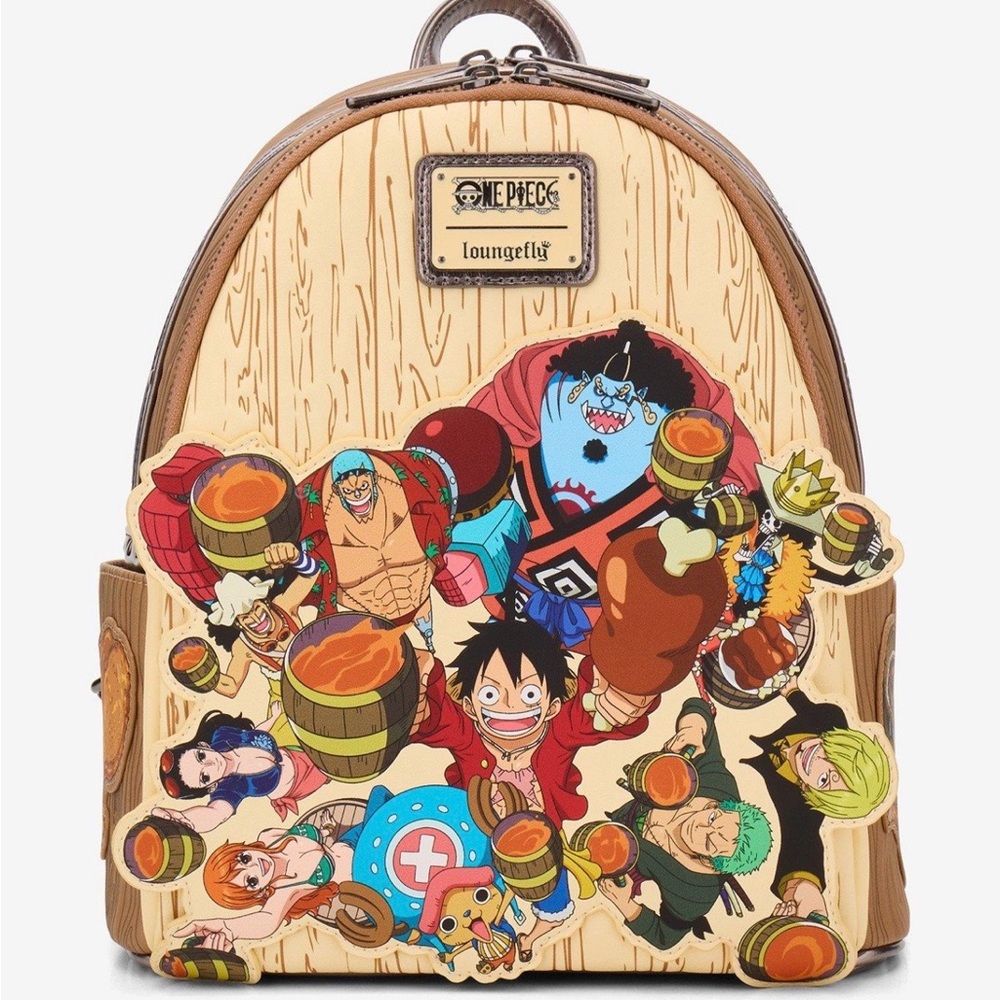 NWT Loungefly One Piece Group Portrait wood grain mini backpack.